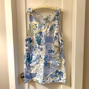 90s pattern jumper dress with pockets, chinoiserie dress, denim dress